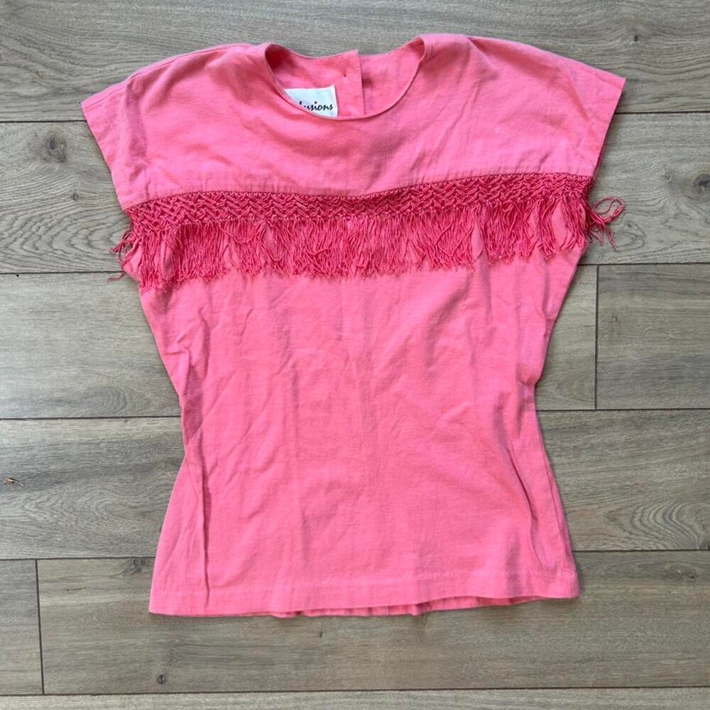 Vintage Pink Cotton Top with Fringe